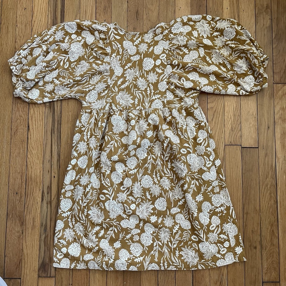 Universal Thread XS Brown Floral Puff Sleeve Mini Dress Peasant 100% Cotton - Picture 8 of 10